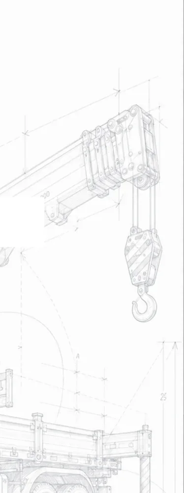 Desenho técnico da lança e do gancho de um guindaste articulado PUHL